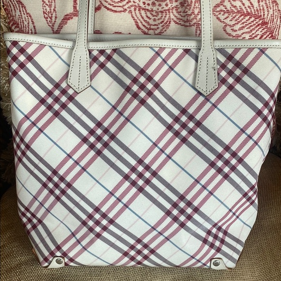 Burberry Cranberry and Cream Tartan Tote Bag - Picture 11 of 14